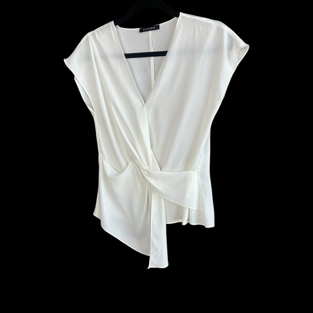 Eleven 22 Naked Zebra White Asymmetrical Wrap Cap Sleeve Top Size Small